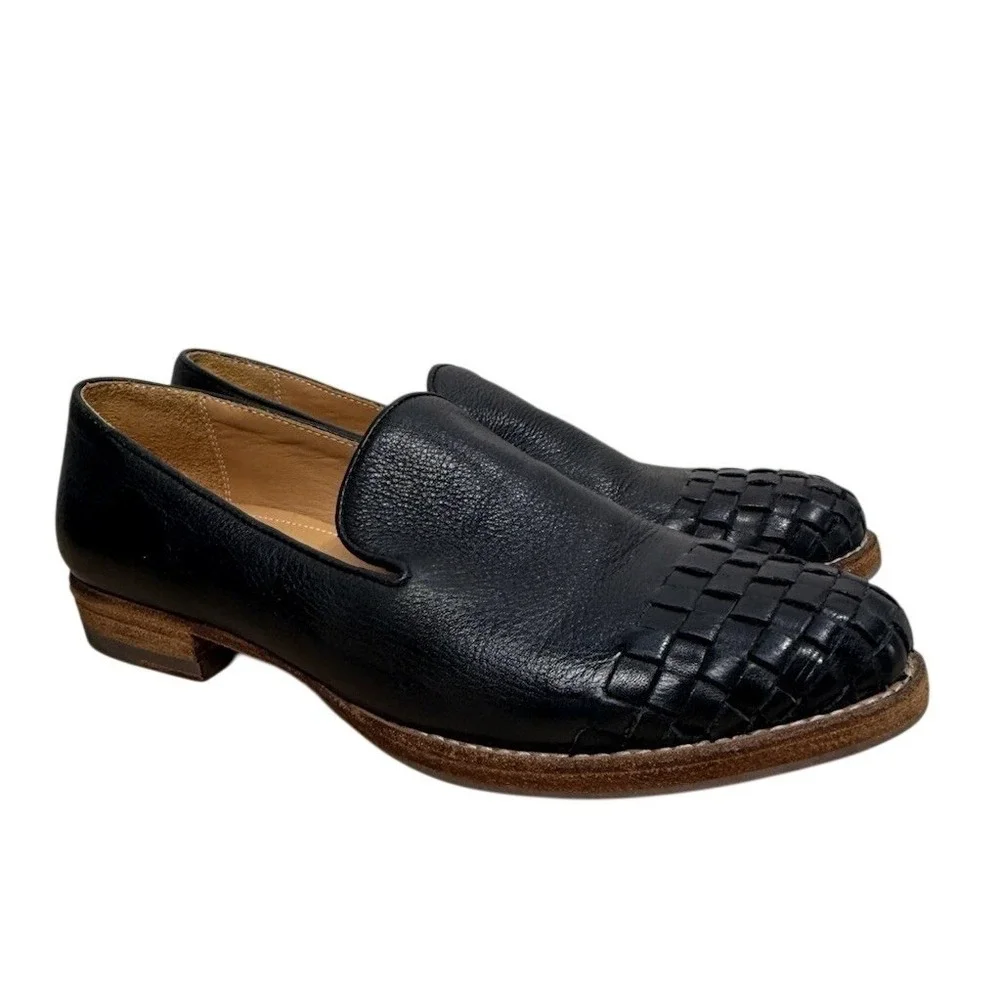 Blackstone Leather Loafers Woven Toe Black Slip On EU 38 US 7.5